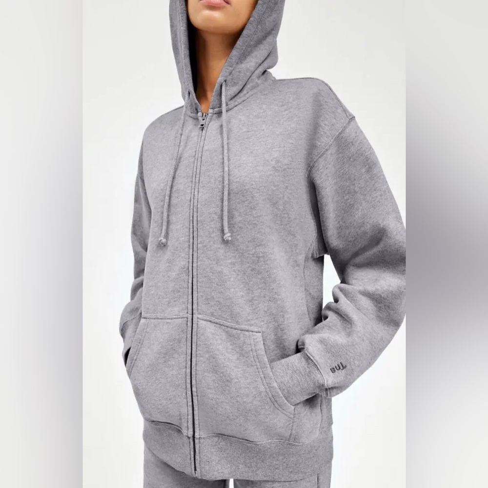 Tna Cozy Fleece Boyfriend Zip Hoodie. Grey. Size XS.